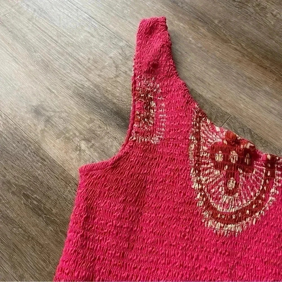 House of Harlow 1960 Small One Shoulder Crop Top Smocked 100% Cotton Hot Pink - Picture 4 of 7